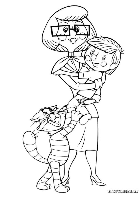 Раскраска Простоквашино семья дяди Федора