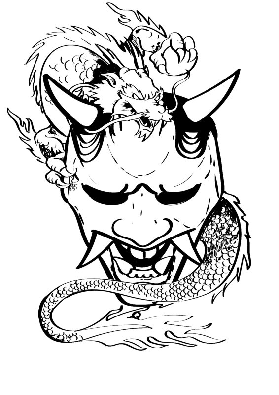 Маска демона Ханья эскиз