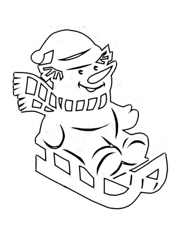 Снеговик трафарет для вырезания на окно