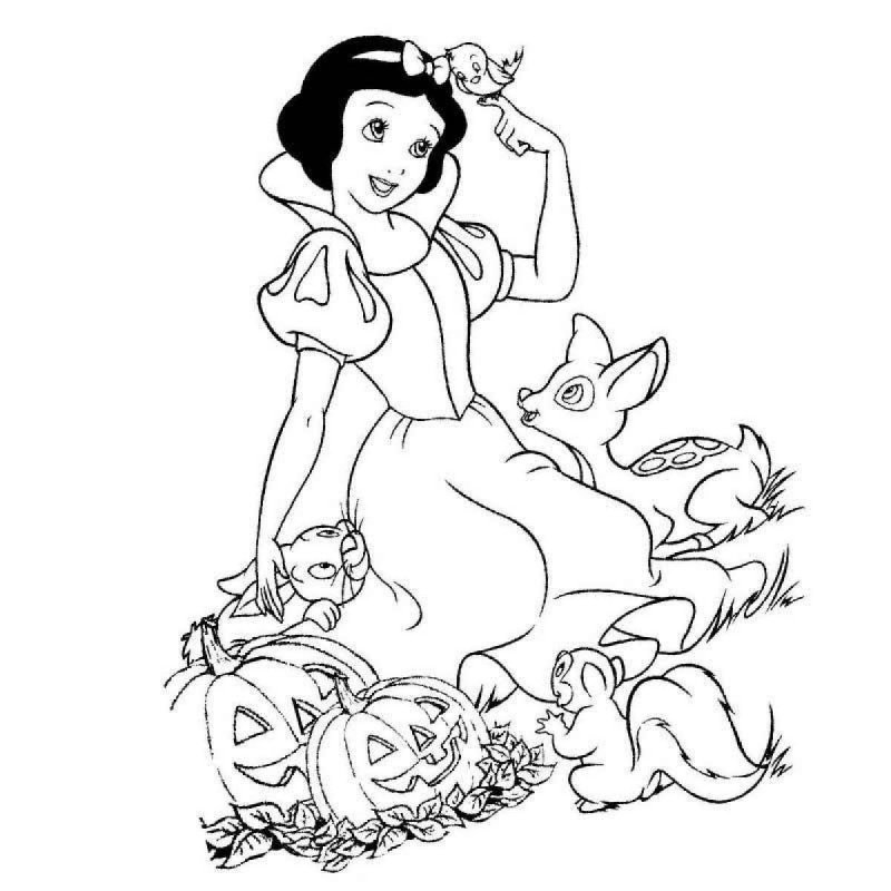 Раскраски для девочек Белоснежка и семь гномов