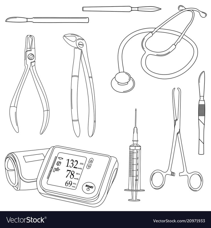 Инструменты врача раскраски для детей