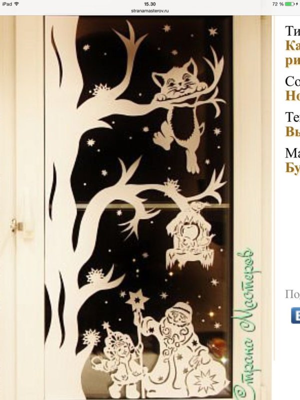 Украшение окон на новый год дерево