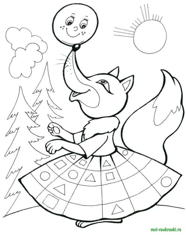 Лиса и Колобок раскраска для детей