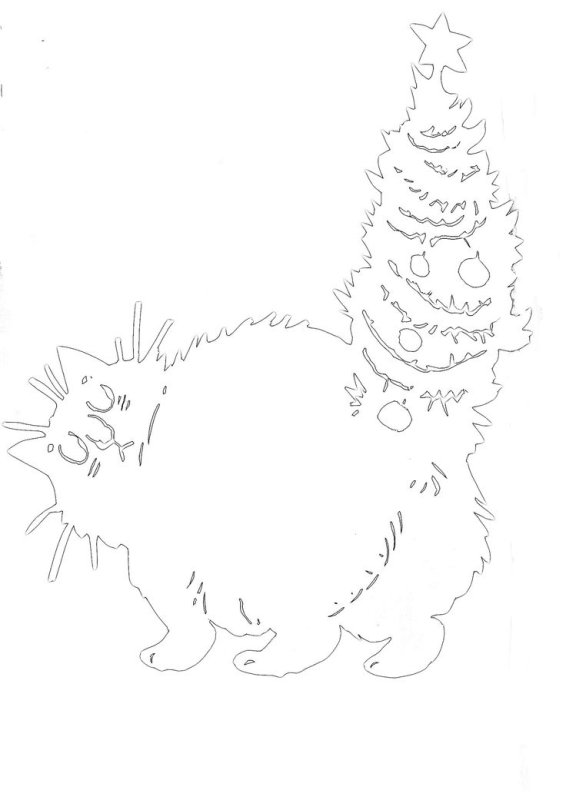 Вырезалки на окно новогодние коты