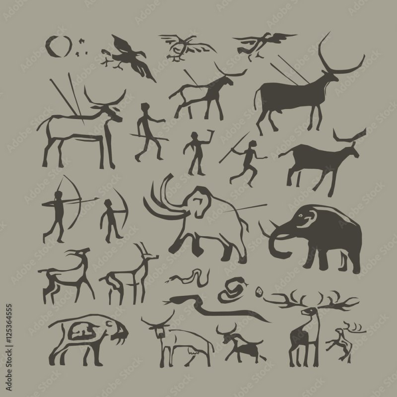 Наскальная живопись первобытных людей вектор