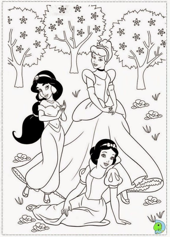 Раскраска принцессы Disney Белоснежка и семь гномов
