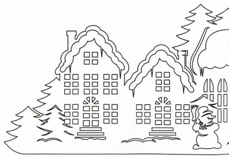 Трафареты на окна домики