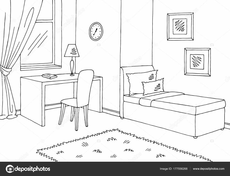 Рисование комнаты с мебелью