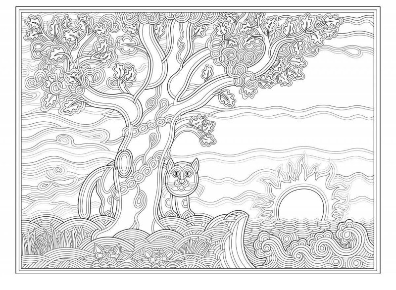 У Лукоморья дуб зеленый рисунок раскраска