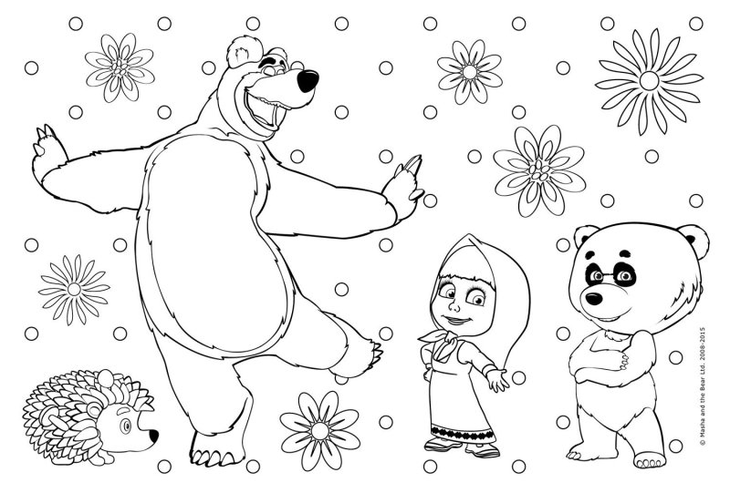 Раскраска Маша и медведь новый год