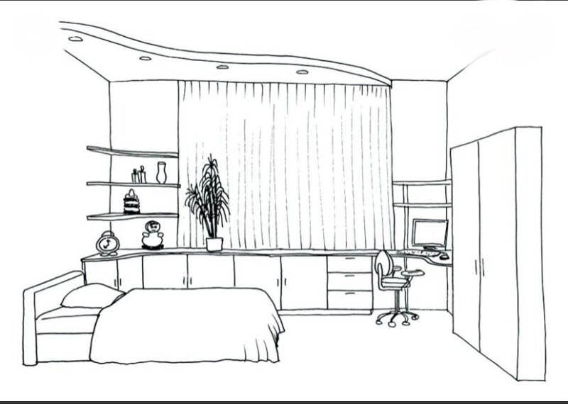 Интерьер комнаты карандашом
