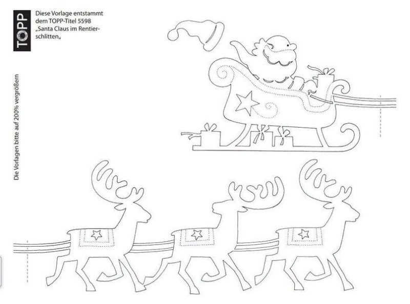 Новогодние украшения на окна сани с оленями