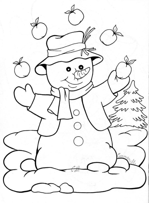 Снеговик раскраска для детей