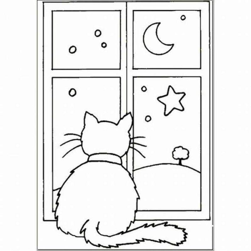 Трафарет котика на окно