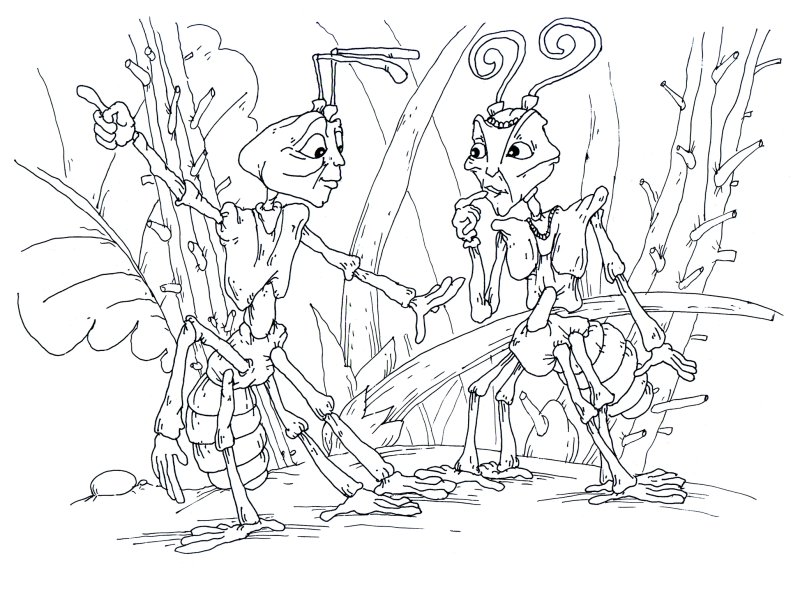 Стрекоза и муравей разукрашка