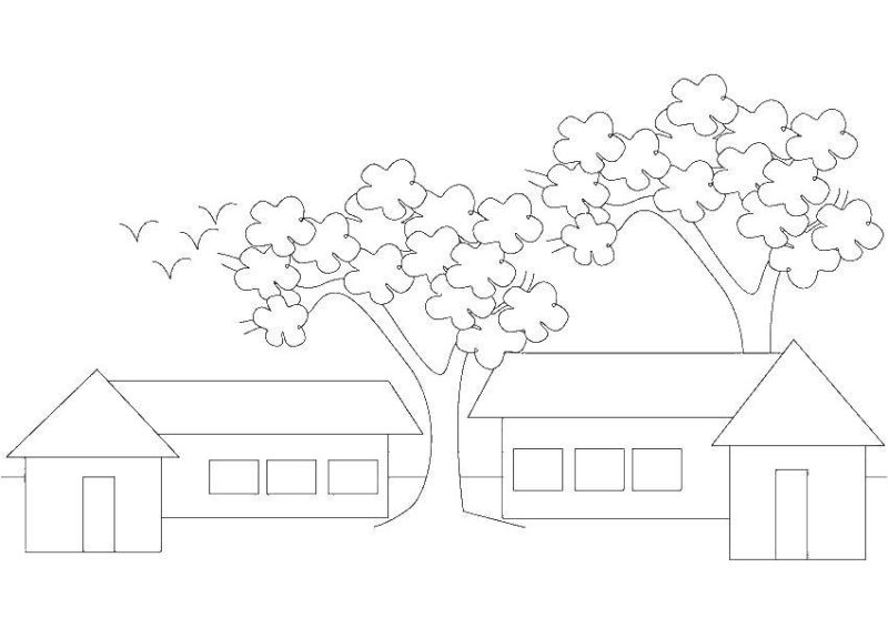 Трафарет домик с деревом
