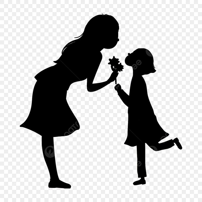 Черный силуэт мамы и ребенка