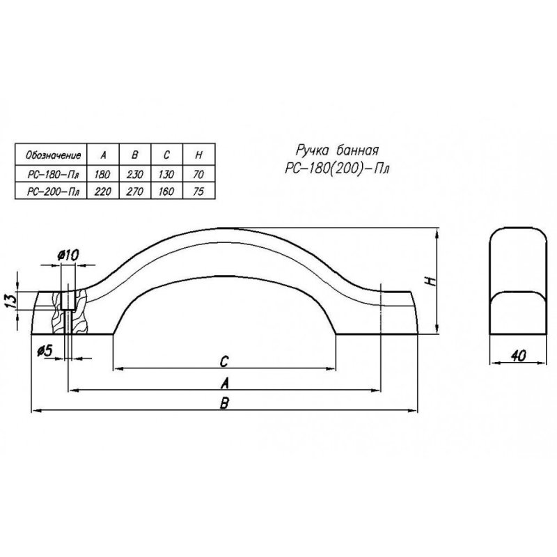 Ручка-скоба РС-200 банная, плоская