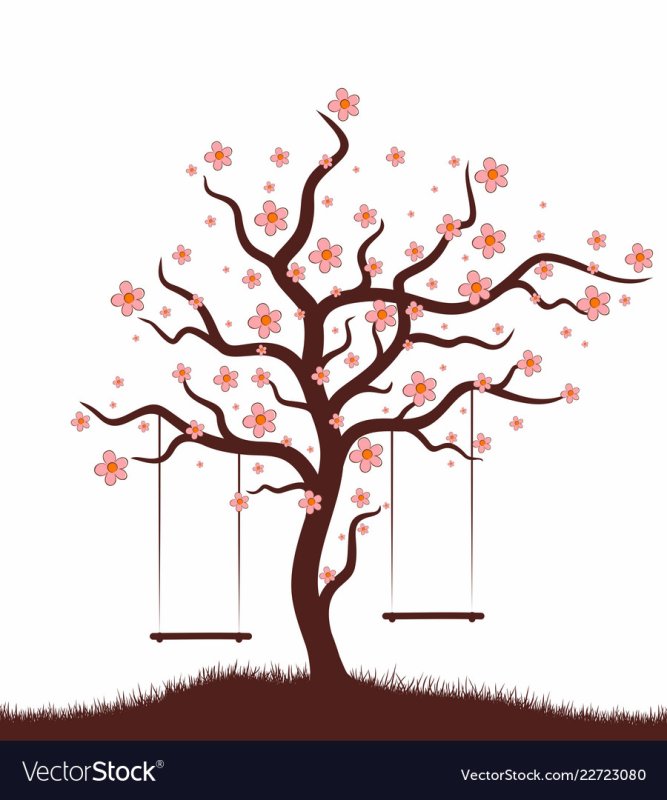 Дерево с качелями без фона