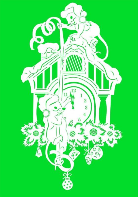 Новогодние часы трафарет на окно