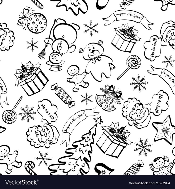 Новогодние принты черно белые