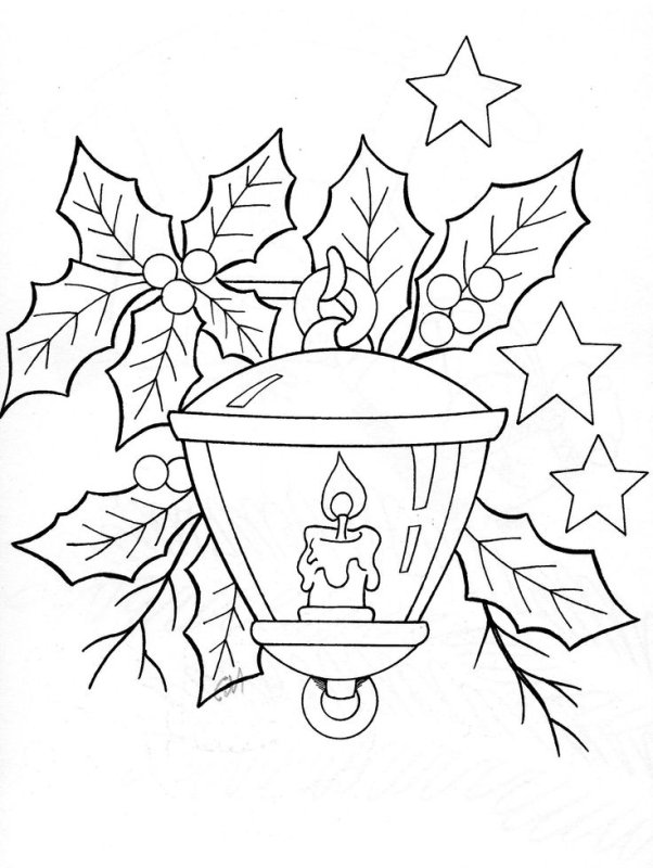 Новогодний фонарь трафарет на окно