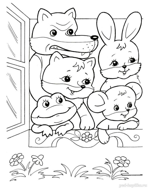 Раскраска сюжет сказки Теремок