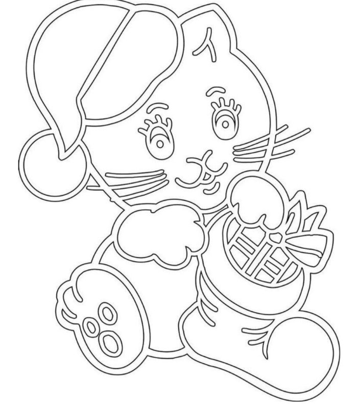 Новогодний котенок вырезалка на окно