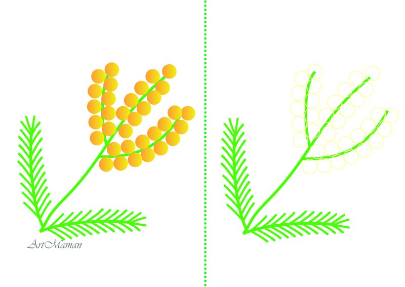 Веточка мимозы пальчиками рисунок