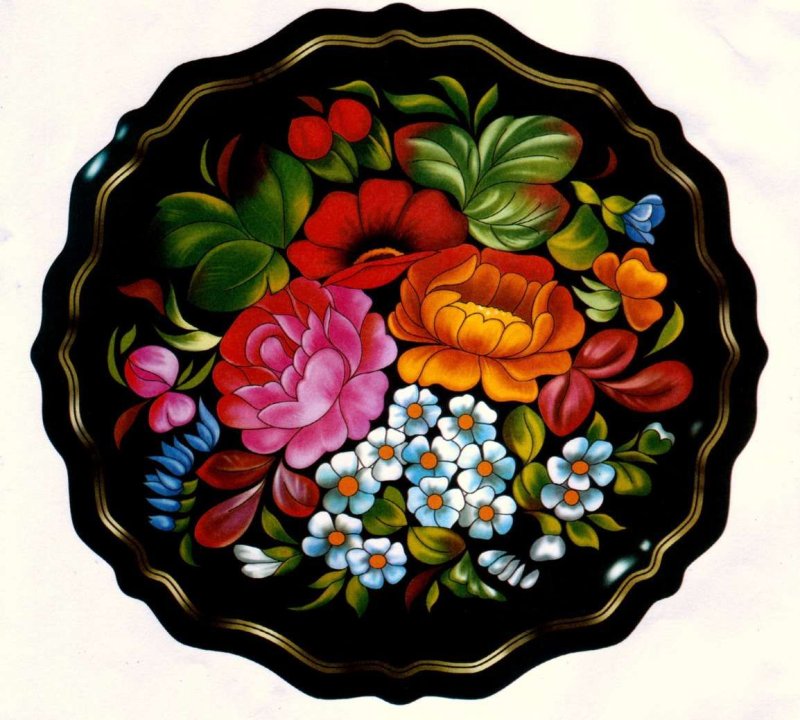 Жостовская роспись на посуде