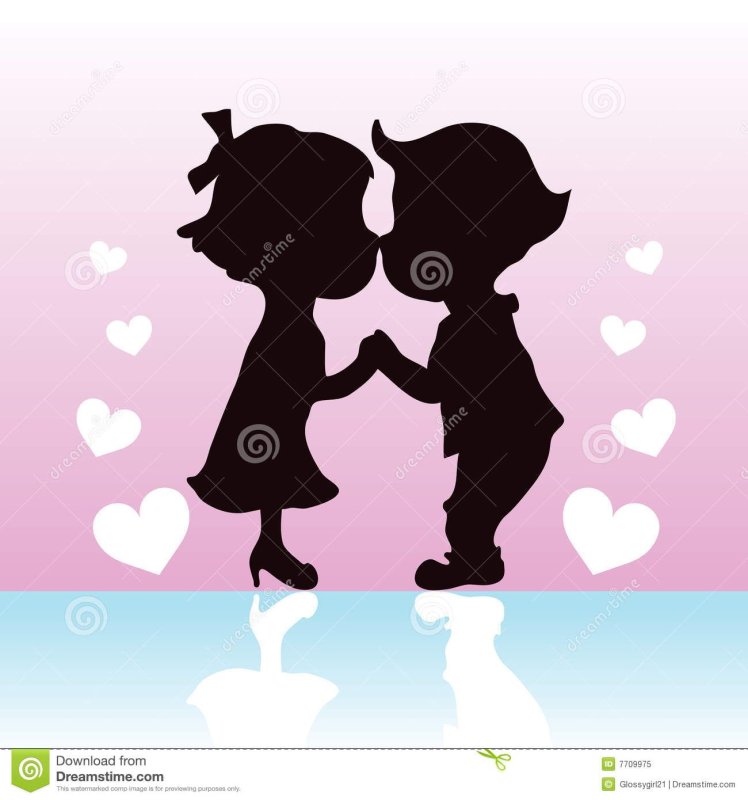 Силуэт влюбленных мальчика и девочки
