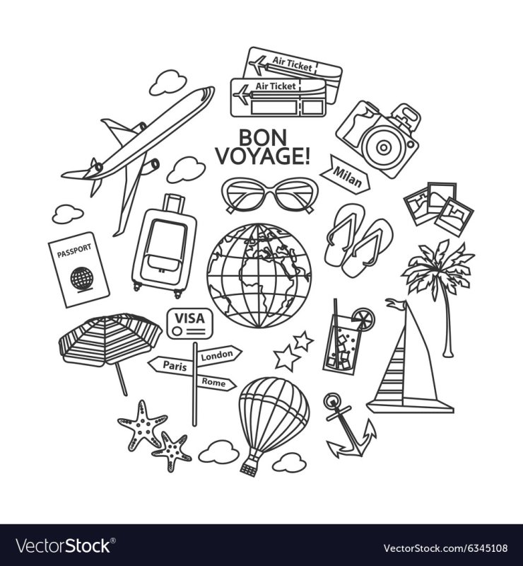 Стикеры путешествия черно белые