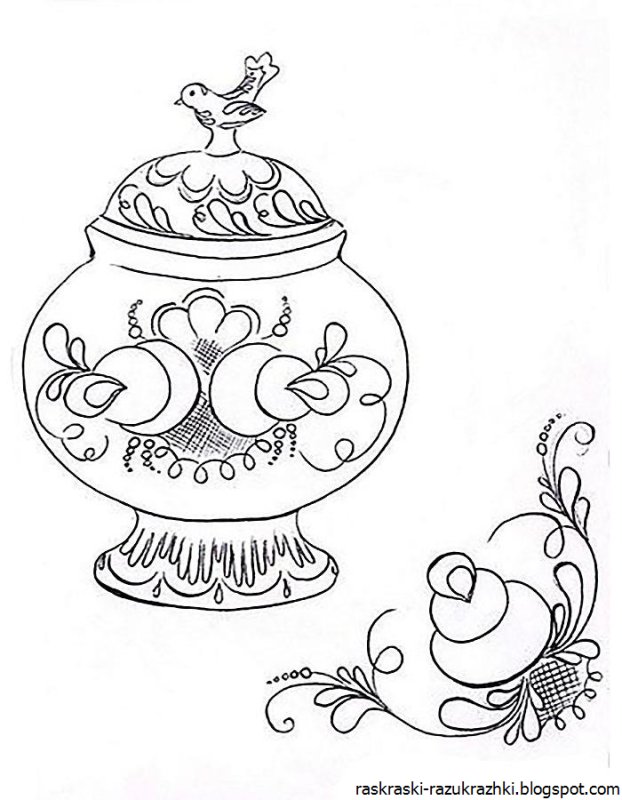 Раскраска Гжельская роспись посуды для детей