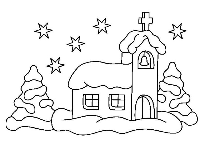 Зимний пейзаж раскраска