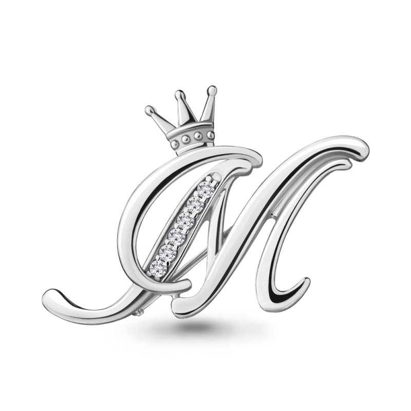 Брошь из золочёного серебра буква м Aquamarine с фианитом а77335а-п