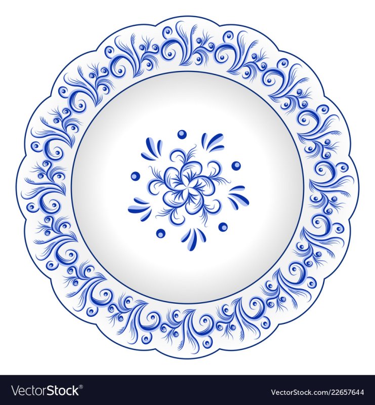 Гжельская роспись раскраска тарелка