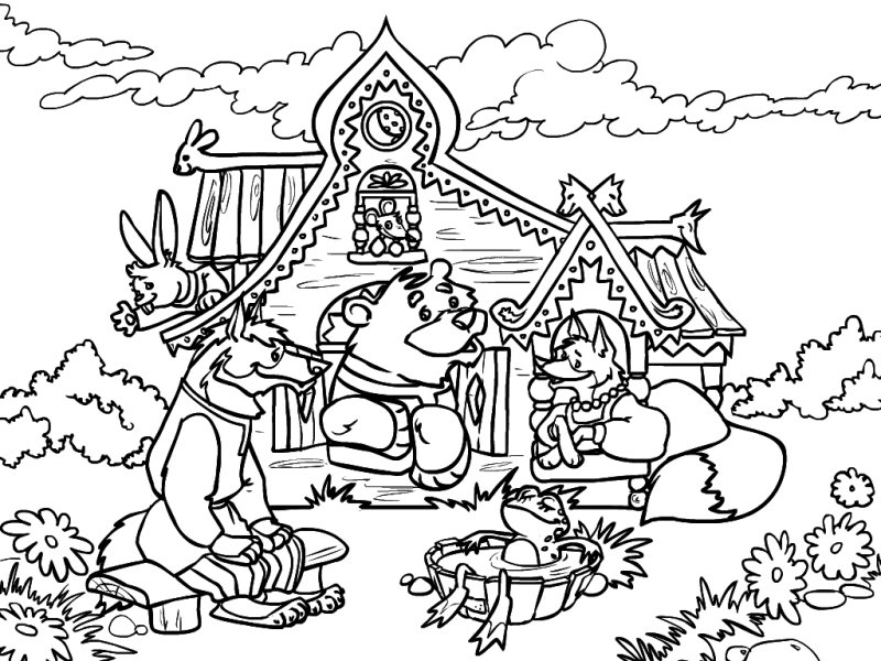 Зайкина избушка раскраска