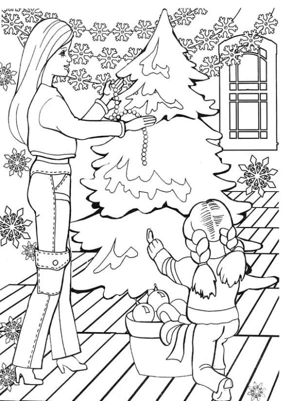 Раскраска семейный праздник новый год