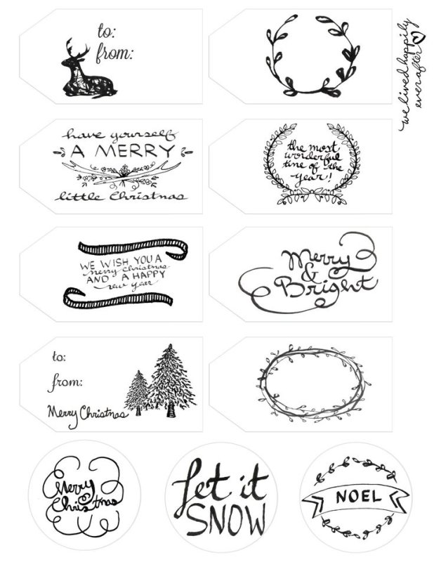 Этикетки для подарков на новый год черно белые