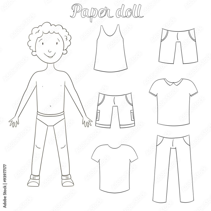 Бумажная кукла трафарет с одеждой