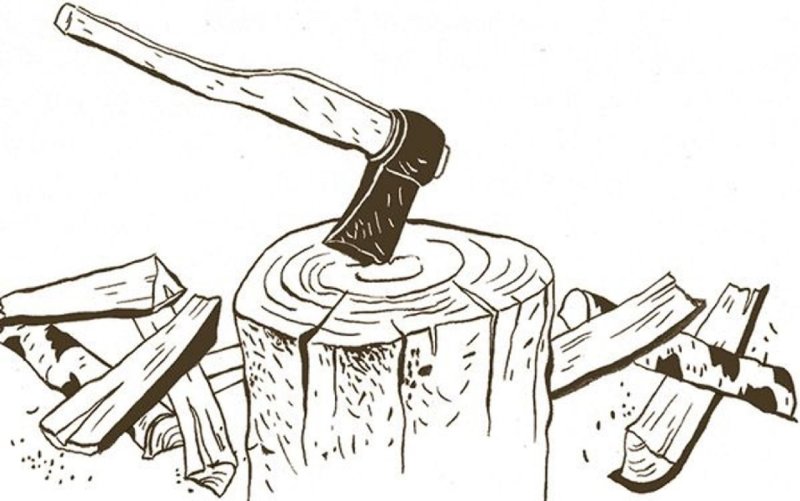 Рубит дерево