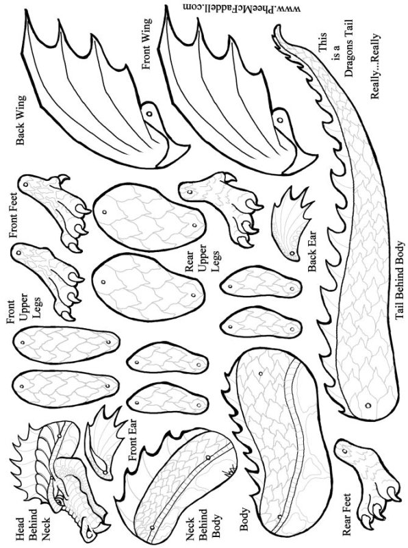 Выкройка дракона из бумаги