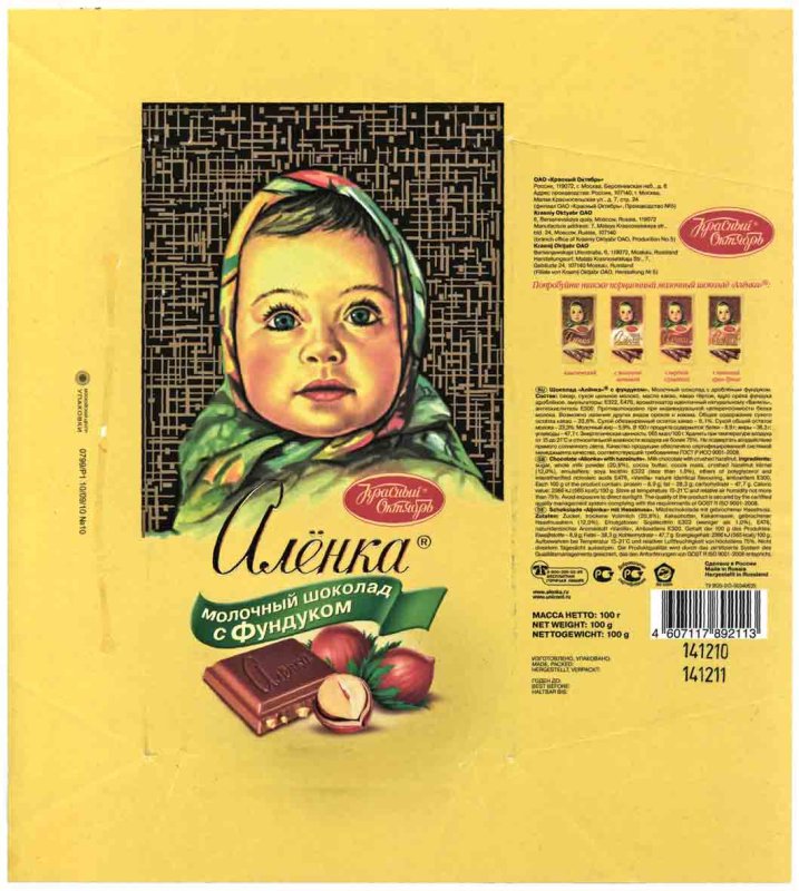 Шоколад Аленка обертка
