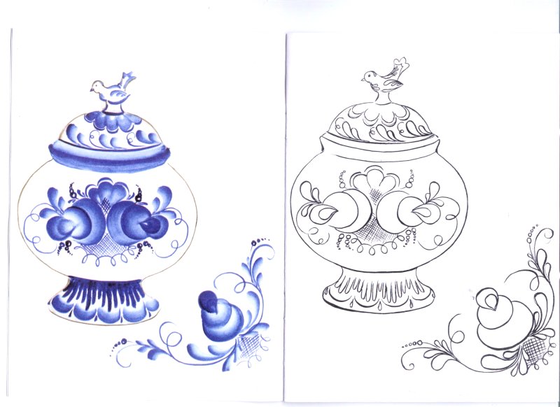 Гжельская роспись раскраска для детей