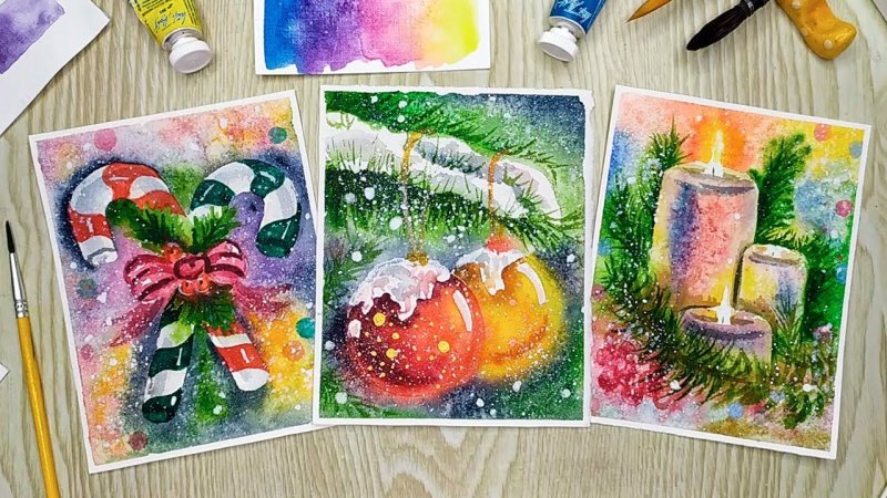 Видео как нарисовать новогоднюю акварелью