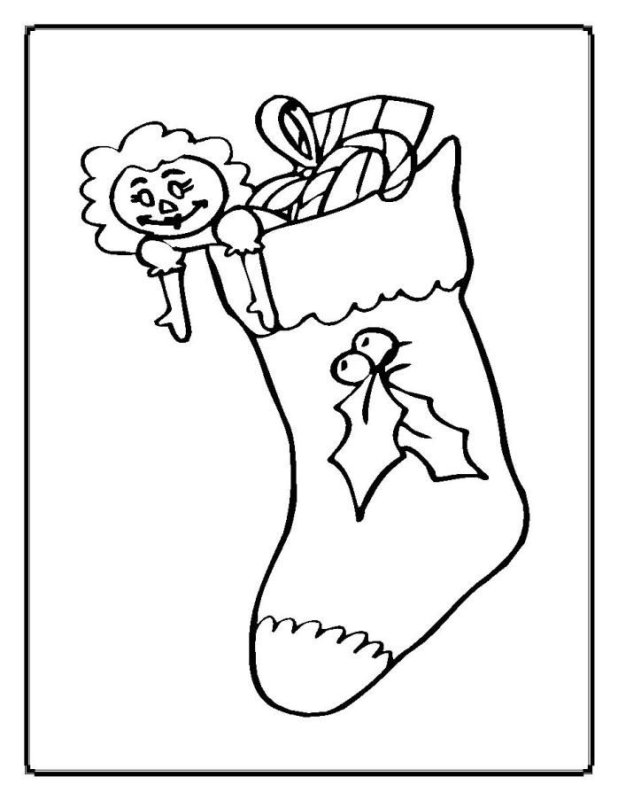 Новогодний носок раскраска