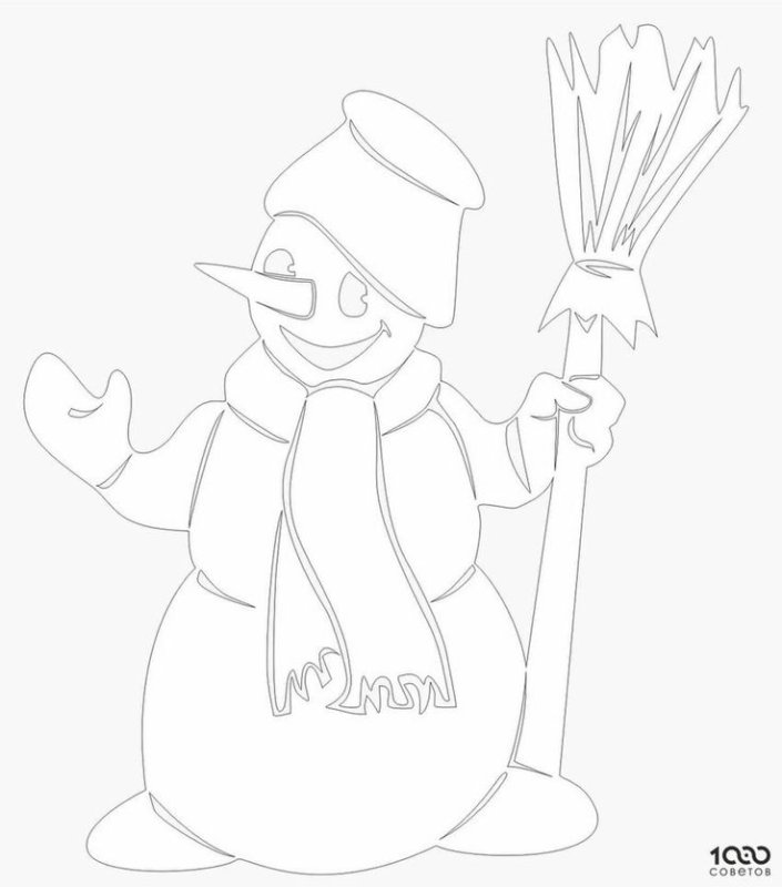 Снеговик с метлой трафарет на окно