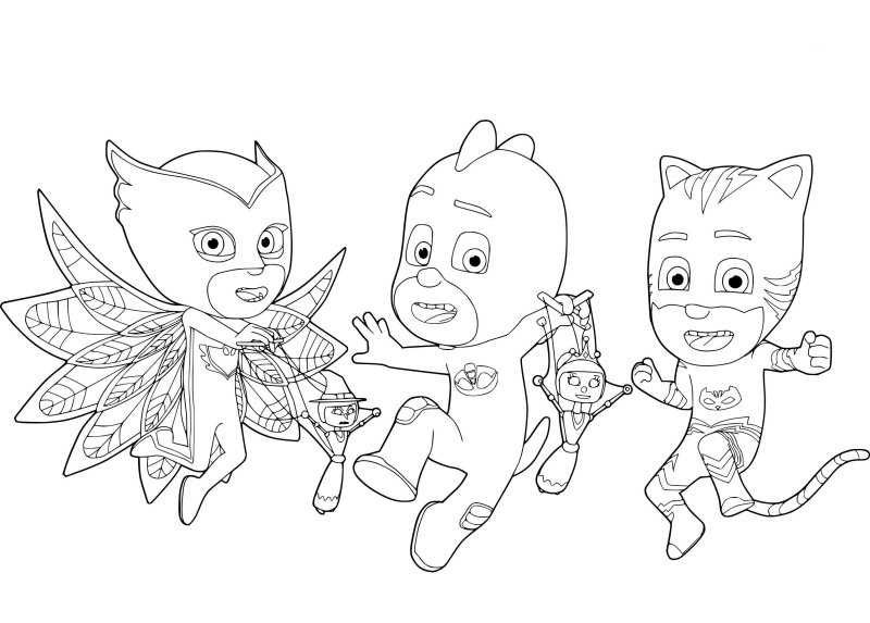 Герои в масках раскраски Кэтбой и Гекко