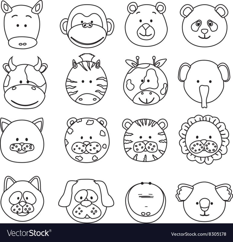 Мордочки животных раскраски для детей