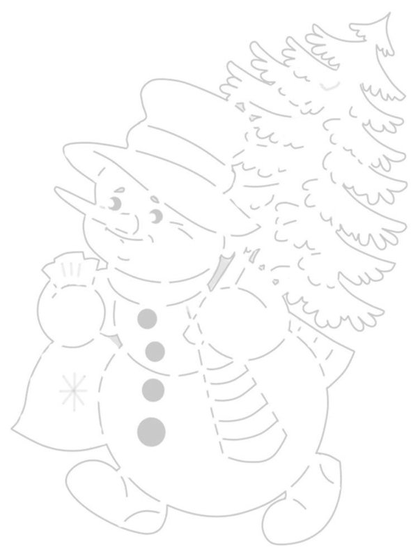 Снеговик с елкой трафарет на окно